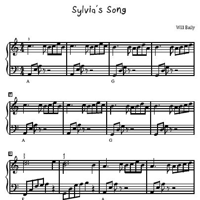 Sylvias Song Sheet Music and Sound Files for Piano Students